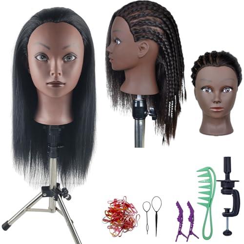Practice Hair Mannequin Head for Braiding Hairstyling,Yaki Texture Black Head Mannnequin with Hair for Kids