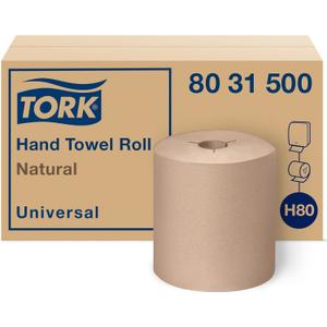 Tork Hand Towel Roll, Natural, Universal, H80, 100% Recycled, 1-Ply, 6 Rolls x 630 ft, 8031500 Tork Hand Towel Roll, Natural, Universal, H80, 100% Recycled, 1-Ply, 6 Rolls x 630 ft, 8031500