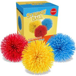 3 Pack Large Stringy Balls, 4 Inch Stretchy Silicone Sensory Toss Balls for Kids & Adults, Soft Fidget Stress Relief Toy, 90s Retro Toys, Easter Basket Stuffers, Party Favors (Red Yellow Blue)