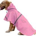 NACOCO Large Dog Raincoat Adjustable Pet Water Proof Clothes Lightweight Rain Jacket Poncho Hoodies with Strip Reflective (L, Pink) (Large (Pack of 1))