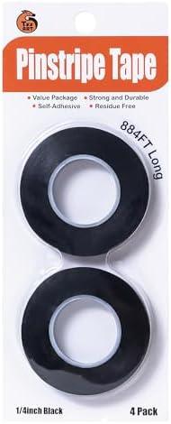 TSSART 4 Pack 1/4 inch Pinstripe Tape - Whiteboard Tape Dry Erase Board Line Graphic Chart Adhesive Art Tape - Black 884FT Long Total