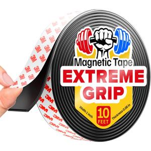 Super Sticky Magnetic Tape (10 feet x 1 inch) - Stong Magnet Strip with Adhesive Backing for DIY & Crafts - Easy to Cut and Mount on Fridges, Whiteboards & More