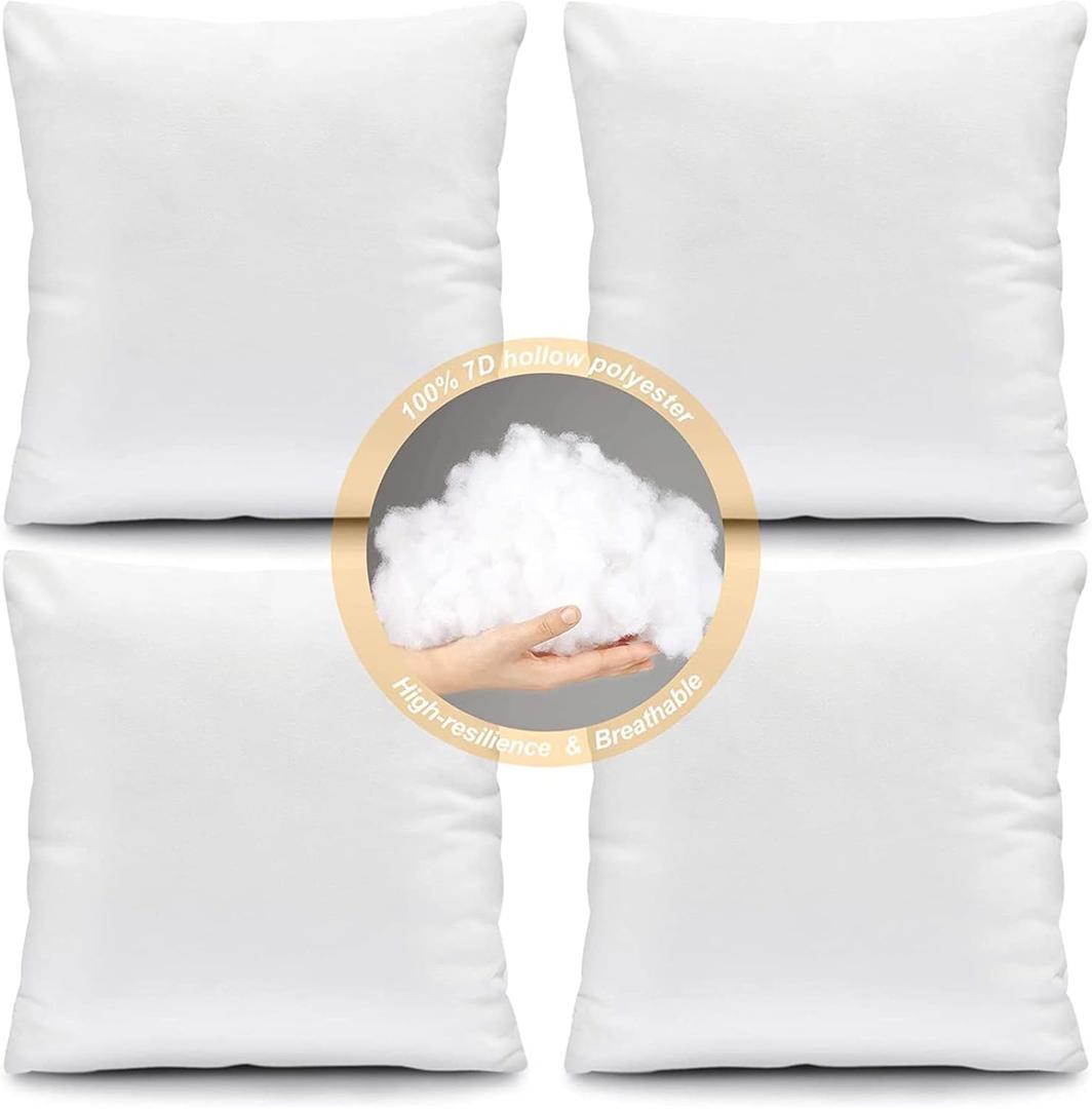 Fixwal 26x26 Inches Pillow Inserts Set of 4, White Polyester Indoor Decorative Pillow Inserts, Square Form Stuffer for Bed Couch Car
