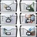 PAG 6 Pockets Hanging File Holder Wall Mount Mail Organizer Metal Chicken Wire Magazine Rack with Tag Slot, Black