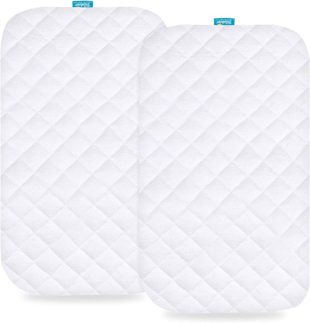 Bassinet Mattress Pad Cover for BCOL and bonbay Baby Bassinet Bedside Sleeper, 2 Pack, Waterproof Quilted Ultra Soft Surface, White