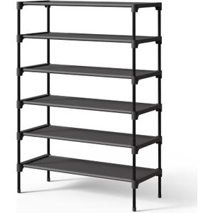Kitsure Shoe Rack - Non-Woven Shoe Rack Shelf, Shoe Organizer for Closet, Entryway, Garage & Corridor, Stackable Shoe Shelves, 27.5" Wide - 6 Tier, Black