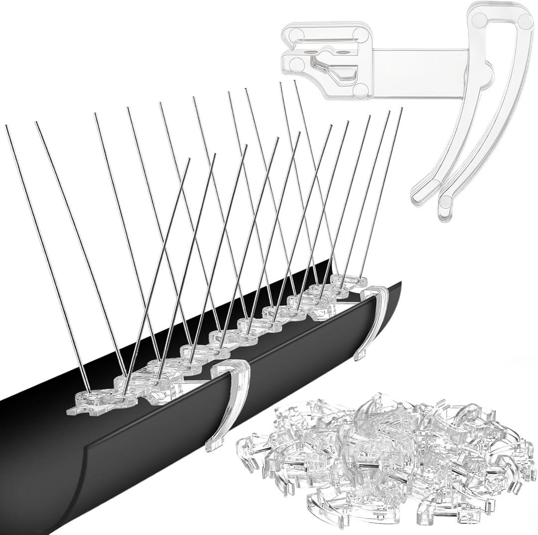 Patelai 50 Pcs Gutter Clips for Bird Spikes Deterrents 1.89 x 1.69 in Pigeon Repellent Essential Item for Rain Gutters Stop Seagulls Birds Stay 