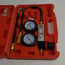 JIFETOR Cylinder Leak Down Tester Kit, Professional Dual Pressure Gauges Engine Compression Leakdown Detector Leakage Test Set for Gasoline Engine with 10 12 14mm Spark Plugs on Car Truck Motorcycle (Red)