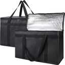 Bodaon 2-Pack Insulated Food Delivery Bag, XX-Large Reusable Grocery Shopping Bag, Frozen Food Cold, Bodaon Cooler Bags with Zippered Top, Black