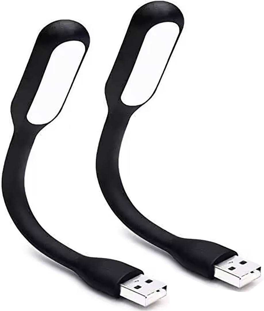 Mini Flexible Light, Portable USB Led Reading Night Lamp for PC Laptop Computer Notebook Power Bank - 2 Pack (Black)