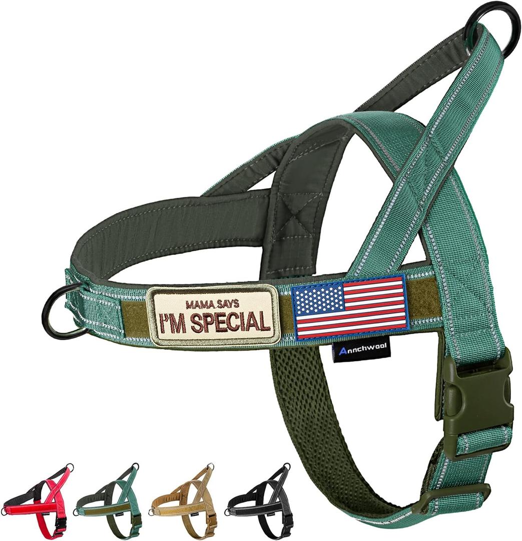 Annchwool No Pull Dog Harness with Soft Padded Handle,Reflective Strip Escape Proof and Quick Fit to Adjust Harness,Easy for Training Walking for Dogs(Green,L)