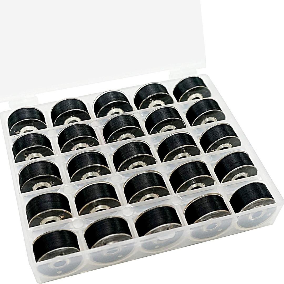 New brothread 25pcs Black 70D/2 (60WT) Prewound Bobbin Thread Plastic Size A SA156 for Embroidery and Sewing Machines DIY Embroidery Thread Sewing Thread
