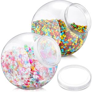 Willinglong 2 Pcs Plastic Candy Jar with Lid 192 oz/ 1.5 Gallon Large Slanted Storage Jar Clear Food Storage Canisters for Cookies Jelly Beans Snacks Candy Buffet Indoor Outdoor Wedding (White)