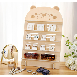 Briwooody 5 Tier Greeting Card Display Stand for Vendors 26 Inch Sticker Display Stand Bear Wooden Bookmark Holder with Adjustable Height for Retail Counter, Craft Trade Shows, Palyroom