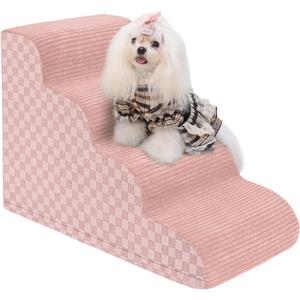 Dog Stairs Curved Ramp for Small Dogs 19.5" H, 4-Step Pet Stairs for Couch Bed with High Density Foam, Dog Slope Stairs with Durable Non-Slip Bottom Pink