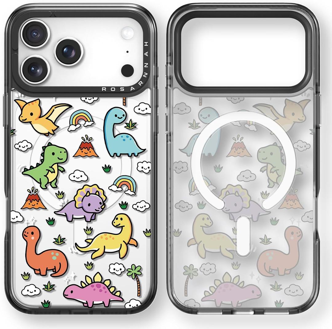 Rosarnnah for iPhone 17 Pro Max Case Cute - Compatible with Magsafe - Durable Shockproof 6.6 ft Drop Impact Phone Case - Funny Dinosaur Land Design (6.9") Black