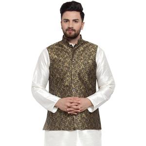 Maple Clothing Men's Nehru Jacket Brocade Indian Traditional Waistcoat Wedding Guest Outfit Vest, Size XL