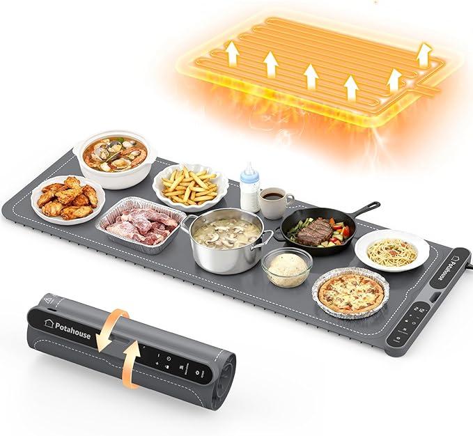 Potahouse® Food Warming Mat Extra Large 40"x15" 550W,Electric Warming Tray with 7 Temp 8 Timer Settings,Rollable & Portable Food Warmer for Parties,Buffet,Home and Travel Use