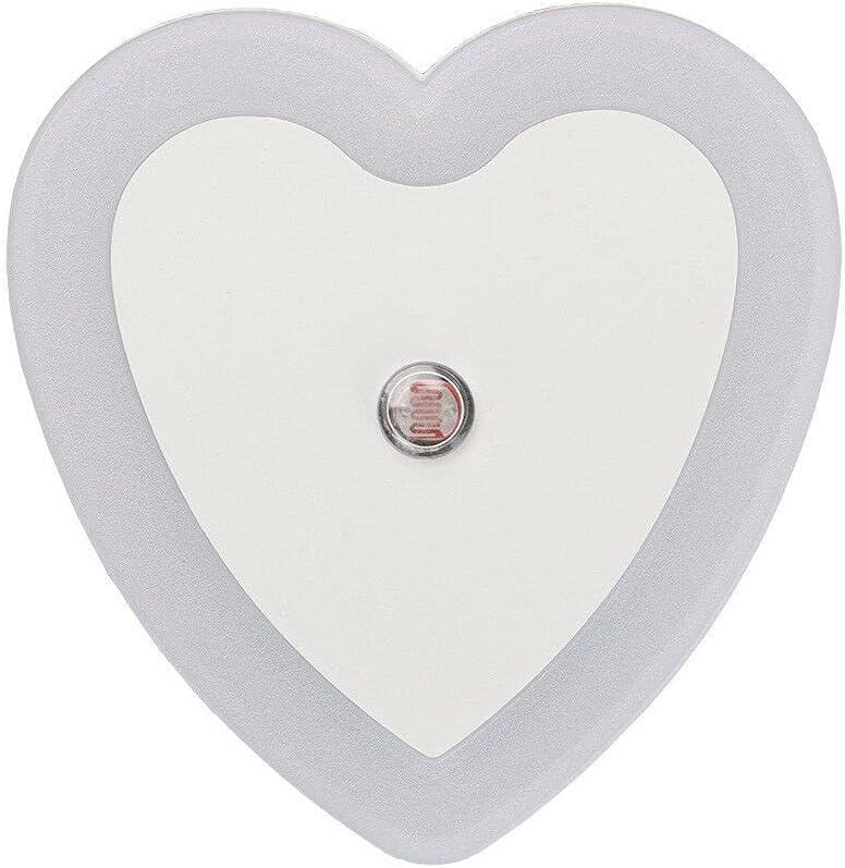 Jowxsx 0.5W Plug-in Auto Sensor Control LED Night Light Lamp Bedroom Hallway Heart Shaped Wall Lights (White)