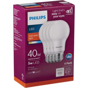 Philips 40W LED A19 2700K - Pack of 4
