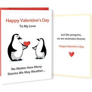 3 x Funny Penguin Valentines Day Cards for Him Her, Sweet Valentines Day Card for Wife Husband, Love Card for Boyfriend Girlfriend