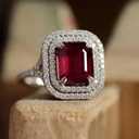 Vintage 925 Sterling Silver Promise Rings for Her，Ruby Ring Cocktail Rings Square Cut Red Gemstone Cubic Zirconia Anniversary Promise Ring Halo Ring Eternity Engagement Wedding Band Ring for Women, Size 6
