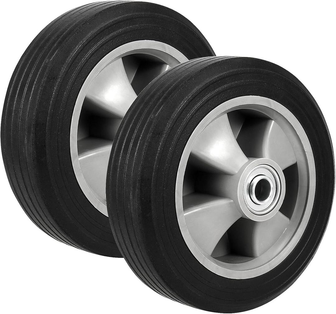 2 Pack 10 Inch Solid Rubber Replacement Wheels, Flat Free Hand Truck Tires with 5/8" Axle, Hand Truck Replacement Wheels for Cart, Wagons, Wheelbarrow, Dolly, Trolley, 330 lbs Max Load