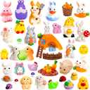 60Pcs Easter Luminous Mini Resin Figurines Miniature Figurines Tiny Small Easter Glow in The Dark Little Bunnies Chicken for Dollhouse Eggs Fillers Landscape Micro Garden Decoration Party Favors