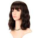 FAELBATY Short Brown Wigs With Bangs Shoulder Length Wig For Women Curly Wavy Synthetic Cosplay Wig for Women Costume Wigs (12" Natural Black Dark Brown Mix Color)