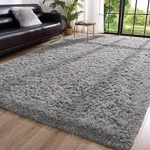 Toneed Fluffy Area Rug for Bedroom Living Room, 6 x 10 Feet Gray Shaggy Rug Super Soft Modern Indoor Rug Fuzzy Plush Carpet for Dorm Nursery Kids Room Home Decorative Toneed Fluffy Area Rug for Bedroom Living Room, 6 x 10 Feet Gray Shaggy Rug Super Soft Modern Indoor Rug Fuzzy Plush Carpet for Dorm Nursery Kids Room Home Decorative