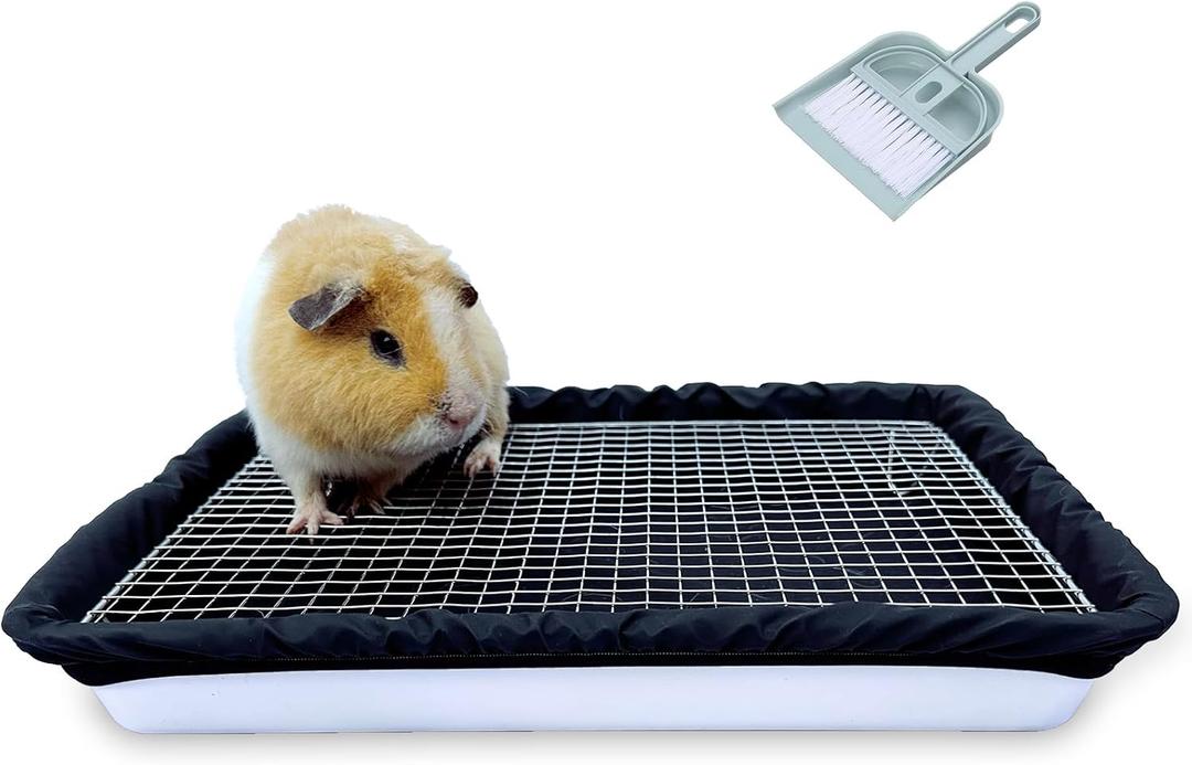 DOZZOPET Guinea Pigs Litter Box with Stainless Steel Grid & 2 Reusable Waterproof Liners, Small Animal Potty Tray for Dwarf Rabbit, Ferret, Chinchilla