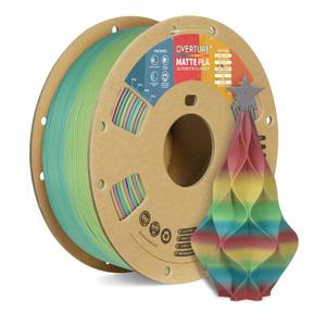 OVERTURE Matte PLA 3D Printer Filament 1.75mm, Matt Surface & Low Warping Filament 1kg Spool (2.2 lbs), Accuracy +/- 0.02 mm, Fit Most FDM Printers (Matte Rainbow)