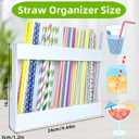 Acrylic Straw Holder for Cabinet, White Reusable Straw Organizer with Double Sided Adhesive Tape and Stickers, Straws Storage Container for Cabinet Door Kitchen Counter Cupboard Fridge