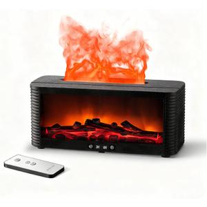 Fireplace Flame Aromatherapy Diffuser, 250ml Ultrasonic Cool Mist Humidifier with Remote Control, 7 Colors Firelight Essential Oil Diffuser for Home and Office (Black)