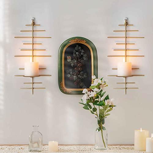 AIM & GGKK Gold Metal Candle Sconce Holder,Hanging Wall Mounted Candle Sconces Holder, Wall Sconces Decor for Bedroom,Bathroom, Dining Room and Office(Set of 2)