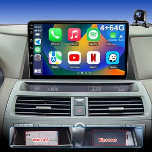 4+64G 5GWiFi Upgrade Car Stereo for Honda Accord 2008-2012 8th Gen, 10" Touch Screen Radio, Wireless Carplay Android Auto GPS FM Bluetooth DSP Camera, Only Fit for Original Car with Big Screen and GPS