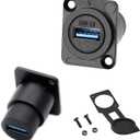 PENGLIN 2PCS USB 3.0 Waterproof Socket, D-Type USB Panel Mount Solderless Connector Female to Female Feed Thru Signal Coupler, High Speed Data Extension Interface Adapter (Black)