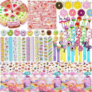 194PCS Candy House Favors- Candy Bag, Dessert Bubble Stick, Donut Keychain, Cake Mini Car,Temporary Tattoo Stickers, Cake Resin Decoration, Bracelet, Ice Cream Straw, Birthday, Festival Celebrations