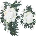 2 PCS Dusty Blue Wedding Arch Flower Swags, Artificial Floral Decor for Welcome Sign, White Rose Arrangement for Ceremony Backdrop, Reception Decor, Round Hexagon Triangle Arch