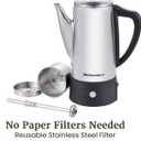 Elite Gourmet 6-Cup Electric Coffee Percolator Stainless Steel, Fast Brewing, Keep Warm with Auto Shut-Off, Clear Brew Progress Knob, Cordless Serving Base, Reusable Filter, 1000W