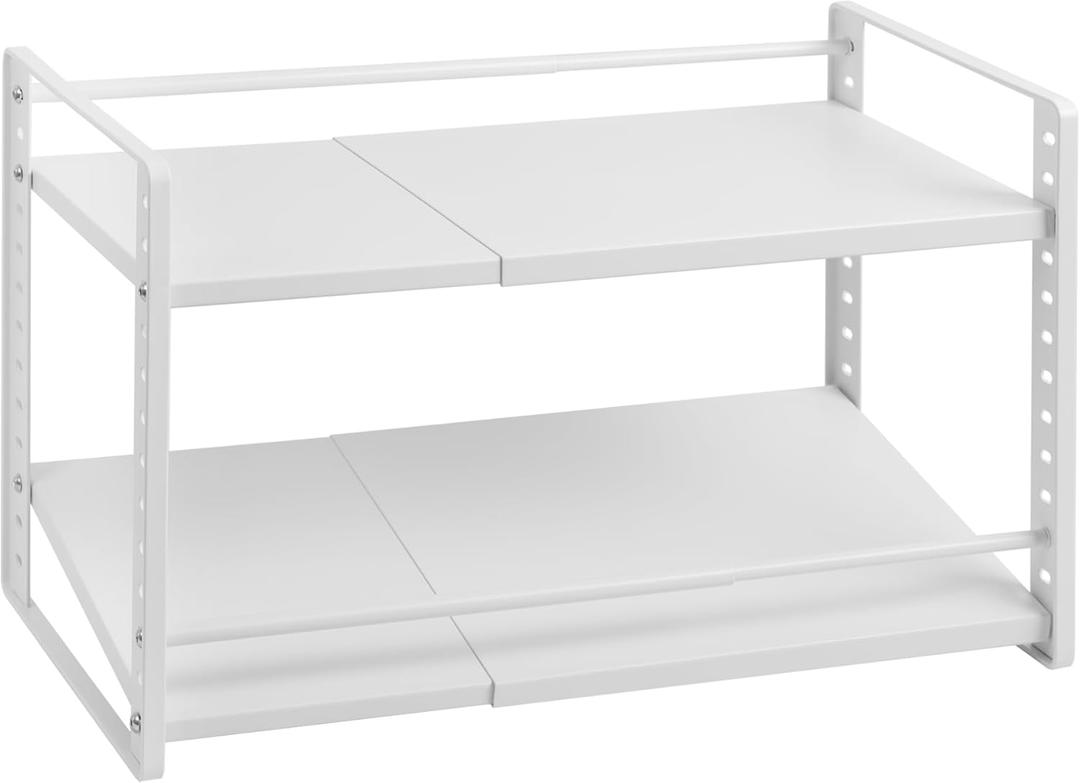 Cabinet Shelf Organizer, Expandable Kitchen Counter Shelf with Tilt & Height Adjustable, Storage Riser for Cupboard, Countertop, Pantry, Spice, Coffee Station, Under Sink, Desktop, Heavy-Duty Metal