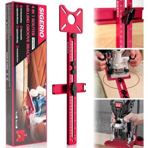 New 4 in 1 Router Milling Groove Bracket, Aluminum Alloy Router Circle Cutting Jig, Multifunctional RouterGuide for Cutting Circles, Adjustable RouterJig Tool for Woodworking (Rose Red) (Standard Size)