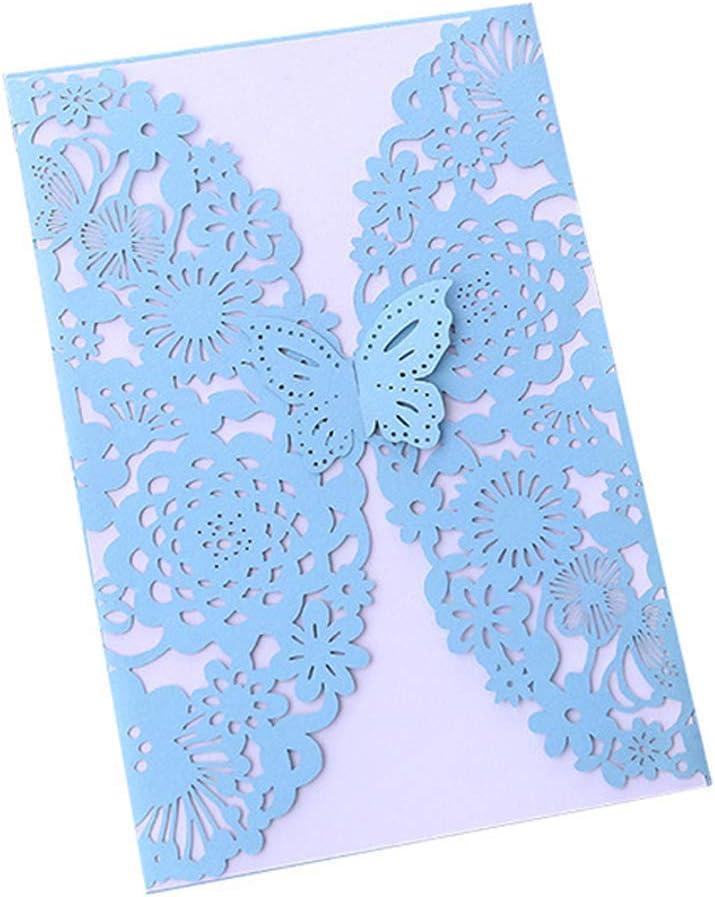 4 x Teensery 10 Pcs Wedding Invitation Cards Laser Cut Floral Butterfly Pattern Invitations Cards Kits for Engagement Wedding Party Bridal Showers(Light-Blue)