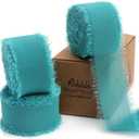 Ribbli Teal Ribbon 1 Inch x 3 Rolls Total 24 Yards Green Handmade Fringe Chiffon Silk Ribbon for Wrapping Wedding Invitations Bridal Bouquets DIY Crafts Home Decor