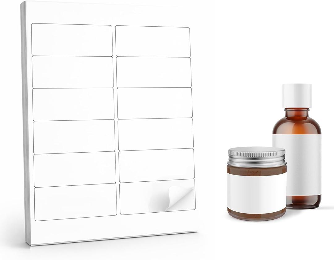 Dashleigh Small Bottle Labels Waterproof, 120 Blank Printable Vinyl Stickers 4x1.5 Inch for 2oz and 4oz Bottles - Wraparound Label Sheets for Spray Bottles, Essential Oils, Cosmetics, Small Business