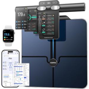 RENPHO Smart Scale for Body Weight, 8-Electrode Body Composition Scale with BMI, Body Fat, Muscle Mass, Rechargeable Body Fat Scale with Full-Color TFT LCD on Handle, MorphoScan Nova, Dark Blue
