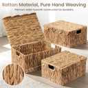 Wicker Basket with Scalloped Edge Lid, Water Hyacinth Storage Basket with Built-in Handles, Handwoven Wicker Box for Living Room, 15" L x 11 " W x 7" H