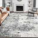 Living Room Area Rugs - 10x12 Washable Abstract Large Soft Indoor Rug Neutral Modern Low Pile Carpet for Bedroom Dining Room Farmhouse Home Office - Grey