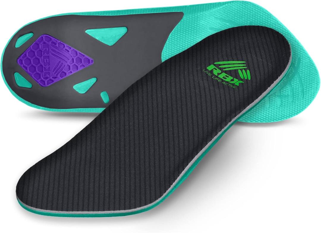 RBX Plantar Fasciitis Ortho Insoles, 3/4 Size for Women (Mint)