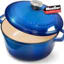 Mueller 6 Qt Enameled Cast Iron Dutch Oven, Heavy-Duty Casserole Dish and Braiser Pan with Lid and Stainless Knob, Safe for All Cooktops (Aqua Blue)